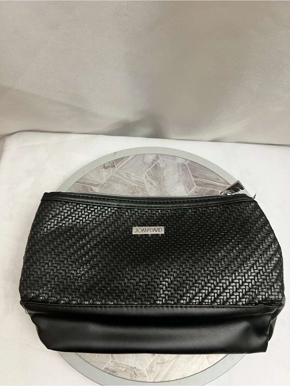 Joan & David Black Woven Travel Cosmetic Makeup Organizer Bag